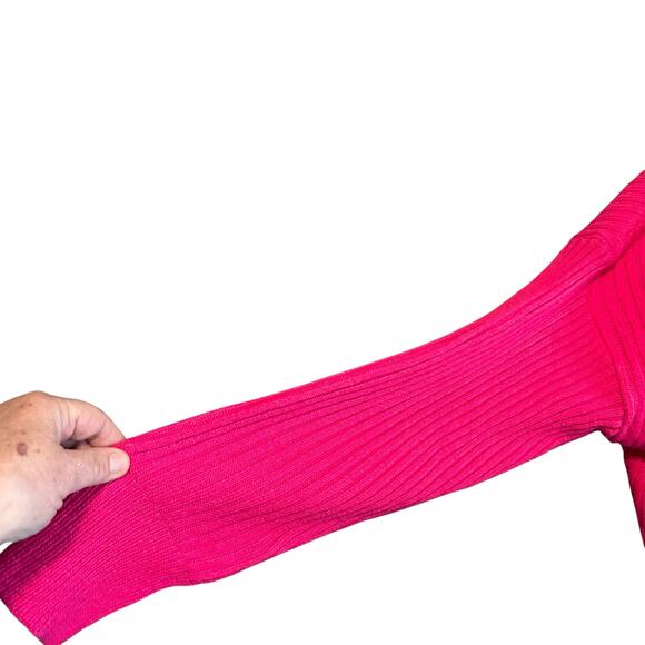 Turtleneck Fuchsia Sweater Cropped Tie Sides Ribbed Knit Office Runway 7 SZ 1X - Picture 5 of 11